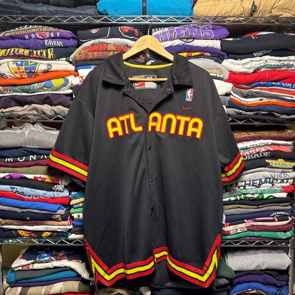Vintage Atlanta Hawks Nike '74 Rewind NBA Snap-Front Shooting Shirt Warm-Up Jers